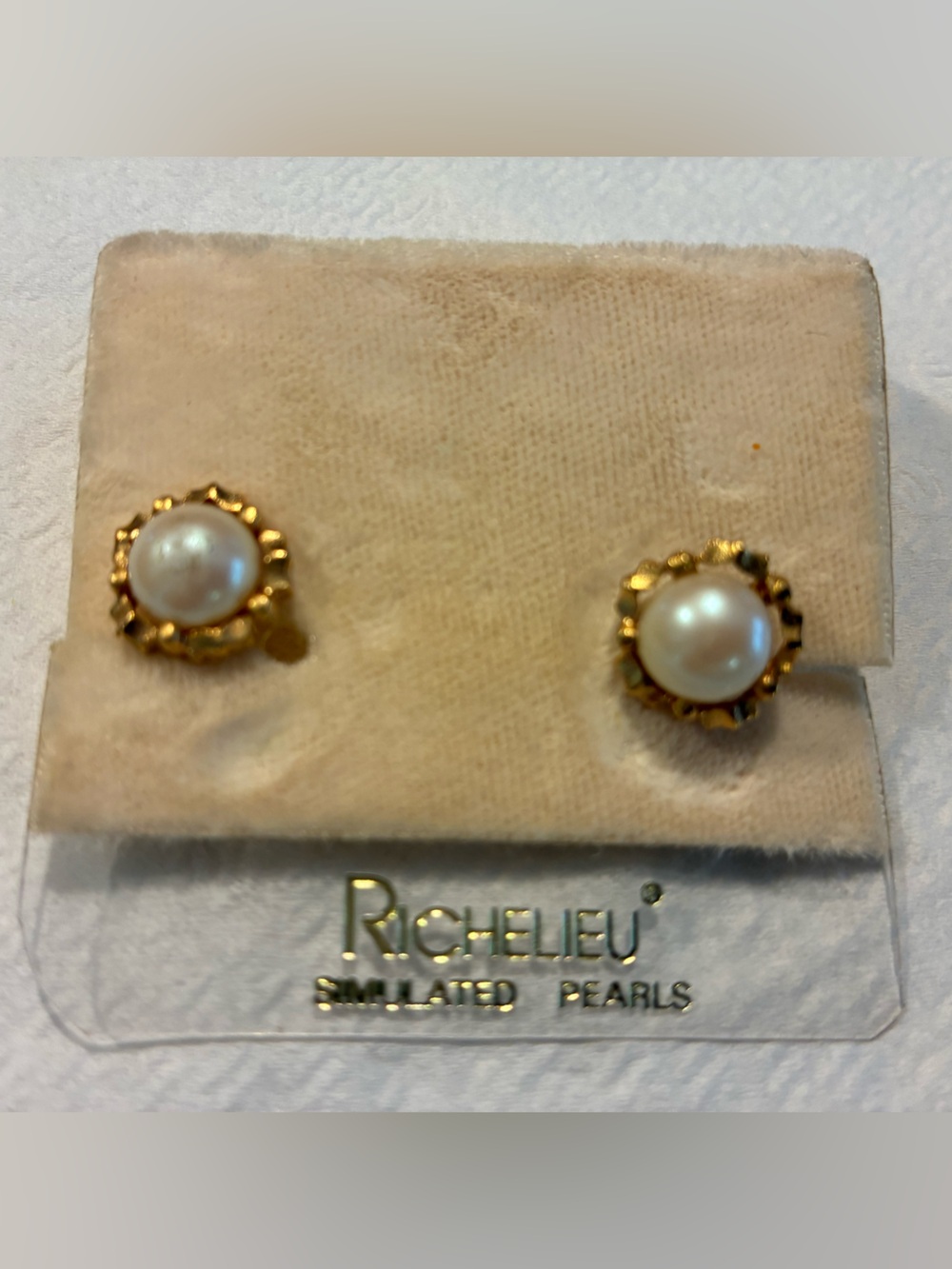 Richelieu Gold-Tone Simulated Pearl Stud Earrings - Cream